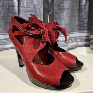 Nanette Lepore Italian Leather Red Lace-Up Heels